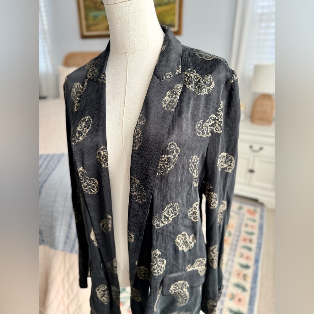 Black Silky Paisley Open Blazer